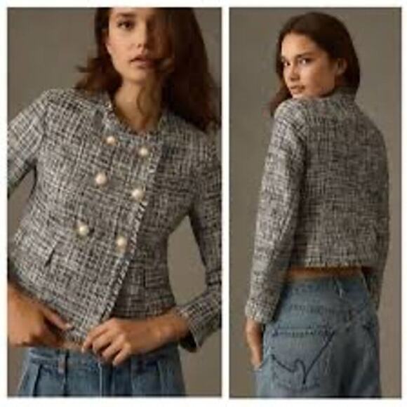 NWT MAEVE By Anthropologie Tweed Jacket Women's Size 2 Black & White - Picture 2 of 12